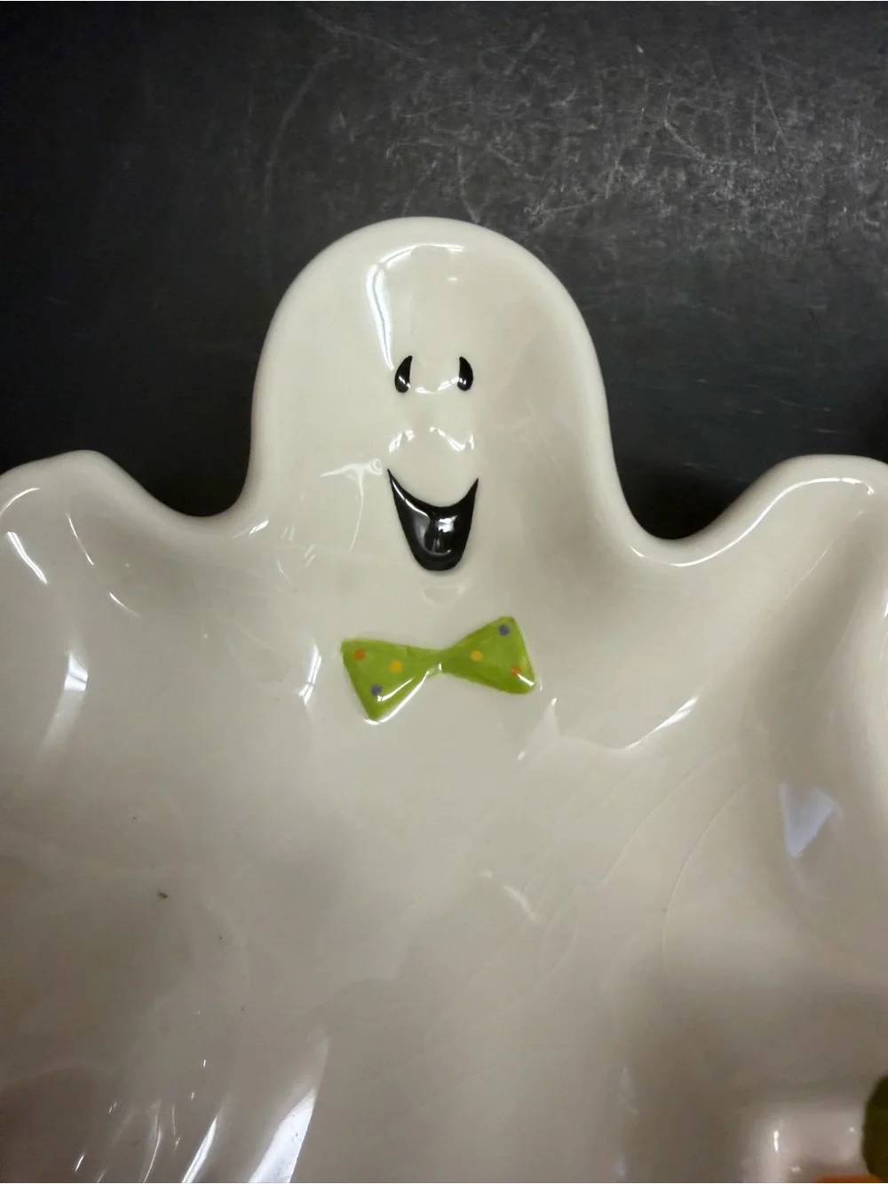 Ceramic Ghost Halloween Serving Dish with Pumpkins